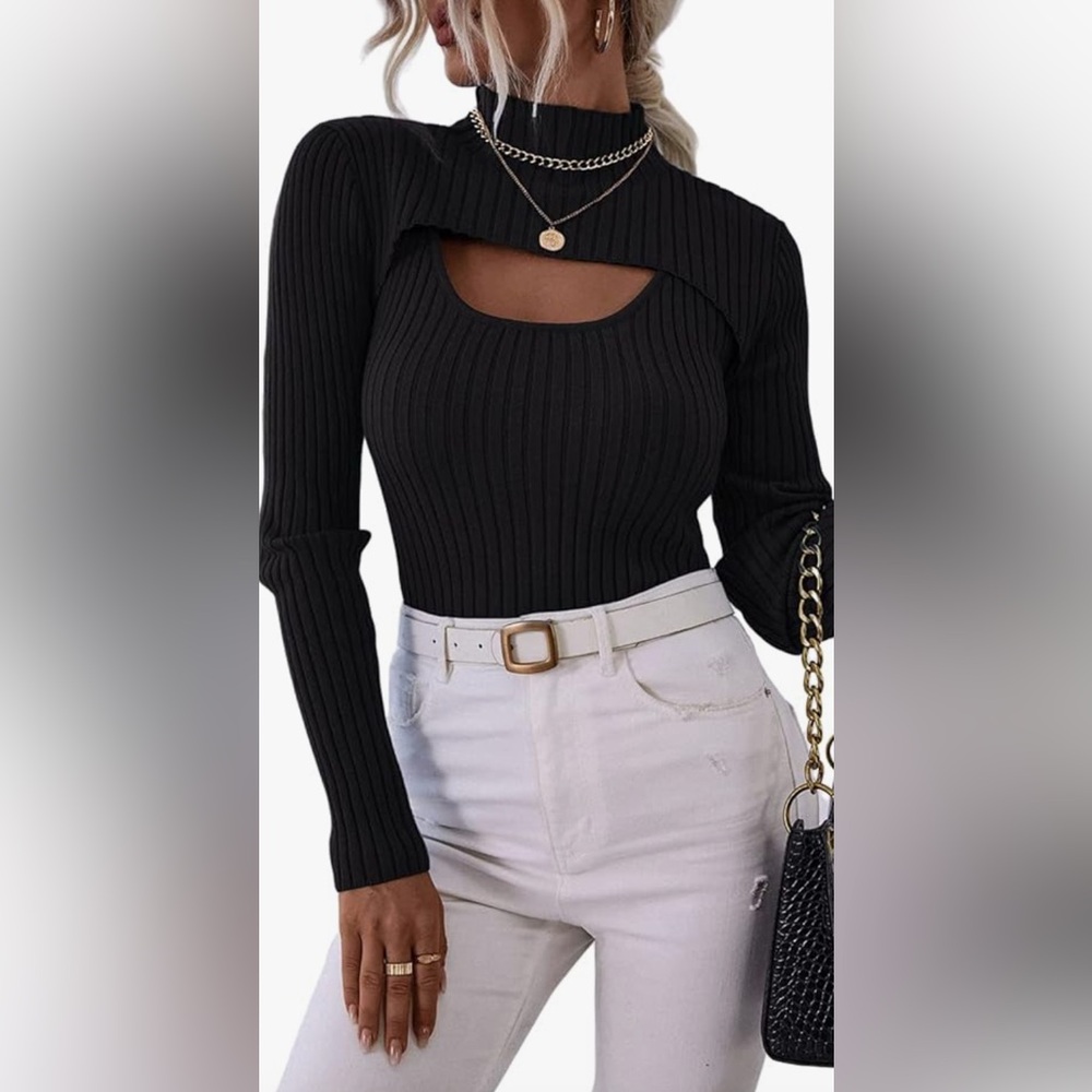 Pretty garden Black Ribbed Turtleneck 2pc Top tank and crop NWT size Large - Picture 2 of 2